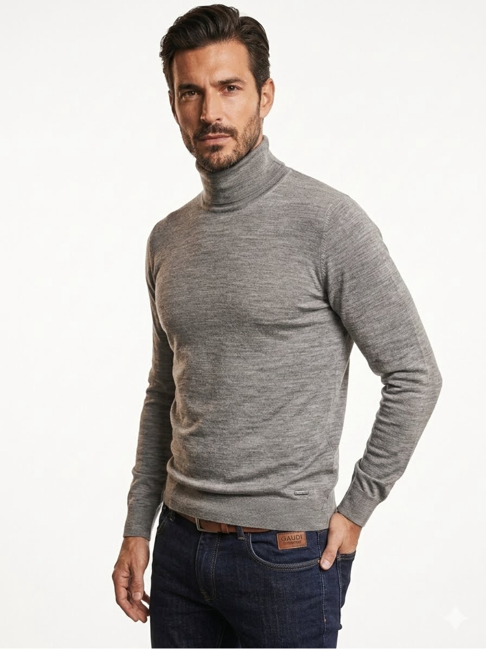 GAUDI Men’s Gray Wool Turtleneck Sweater Size M Fine Knit Pullover Italy Brand